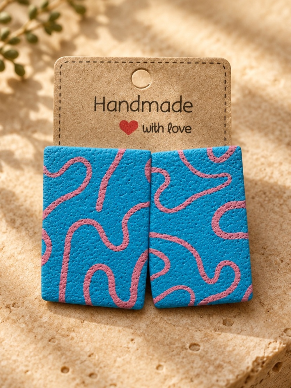 Blue & Pink Rectangle Earrings -